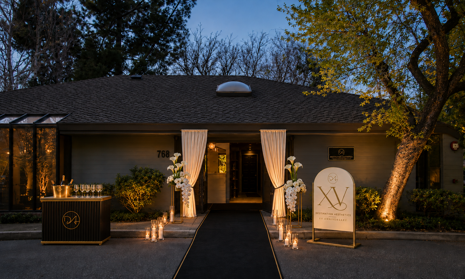 Destination Aesthetics exterior at dusk